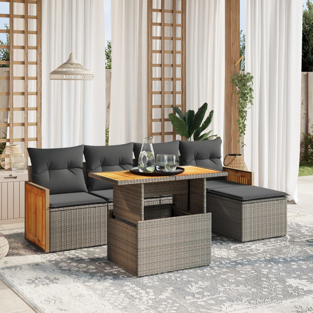 vidaXL Set de muebles de jardín 6 pzas y cojines ratán sintético gris