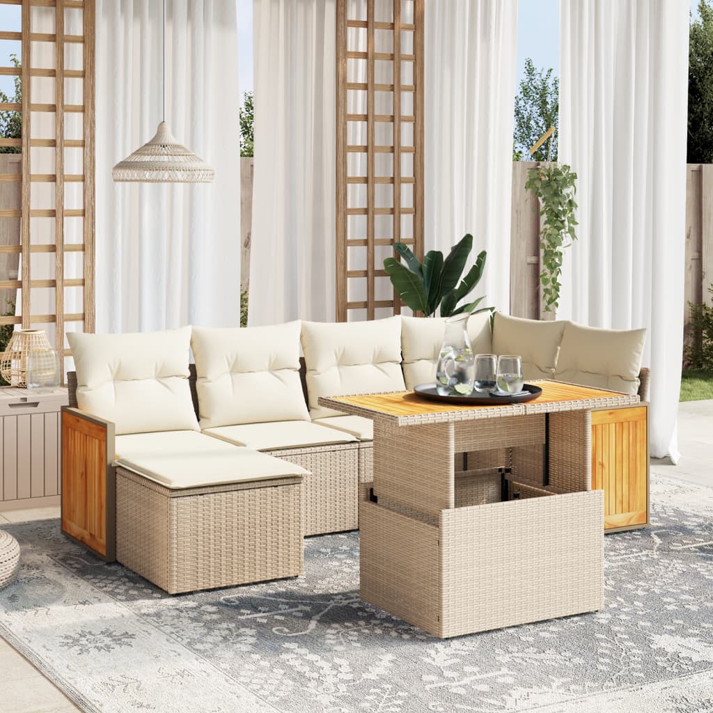 vidaXL Set sofás de jardín 7 piezas y cojines ratán sintético beige