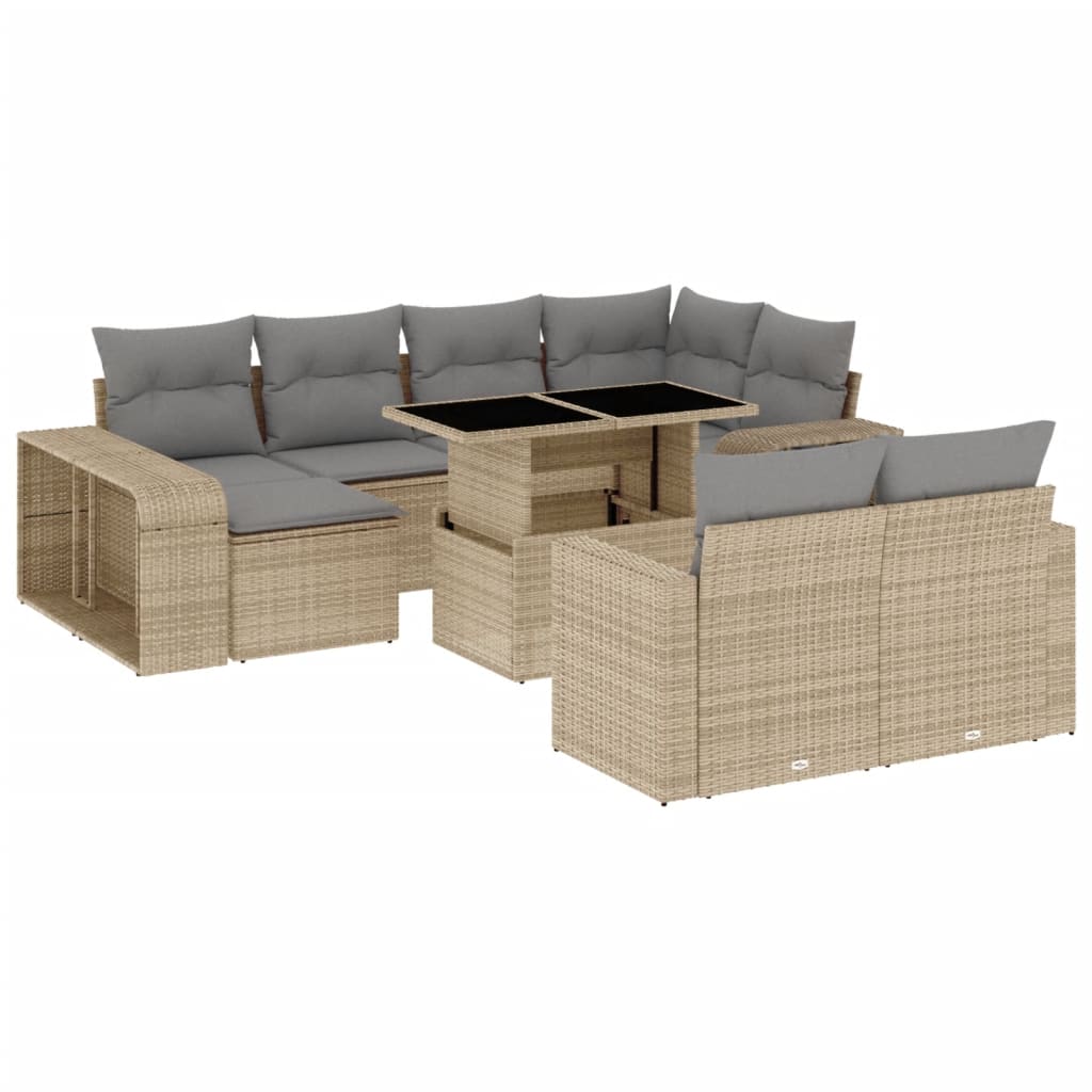 vidaXL Set de sofás de jardín 11pzas con cojines ratán sintético beige