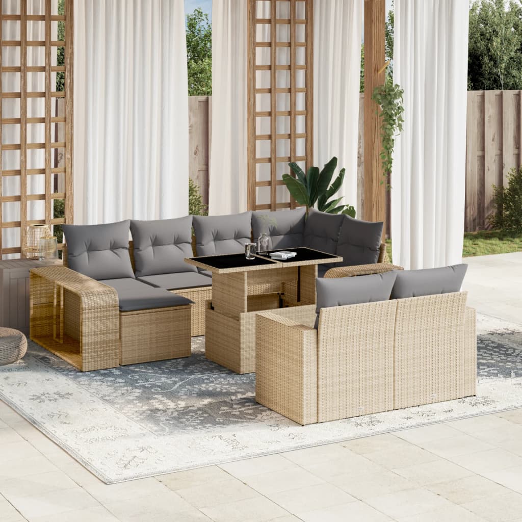 vidaXL Set de sofás de jardín 11pzas con cojines ratán sintético beige