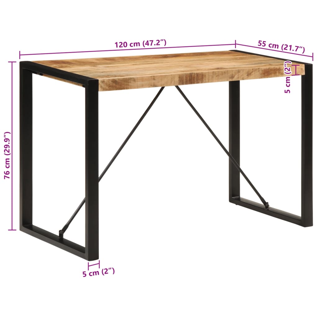 vidaXL Mesa de comedor madera maciza de mango rugoso 120x55x76 cm