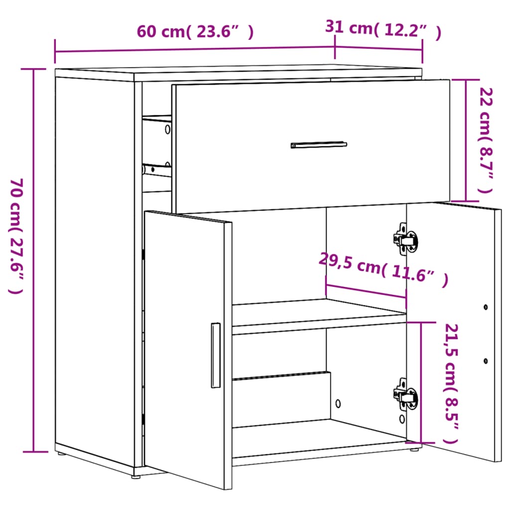 vidaXL Aparador de madera de ingeniería 2 uds blanco 60x31x70 cm