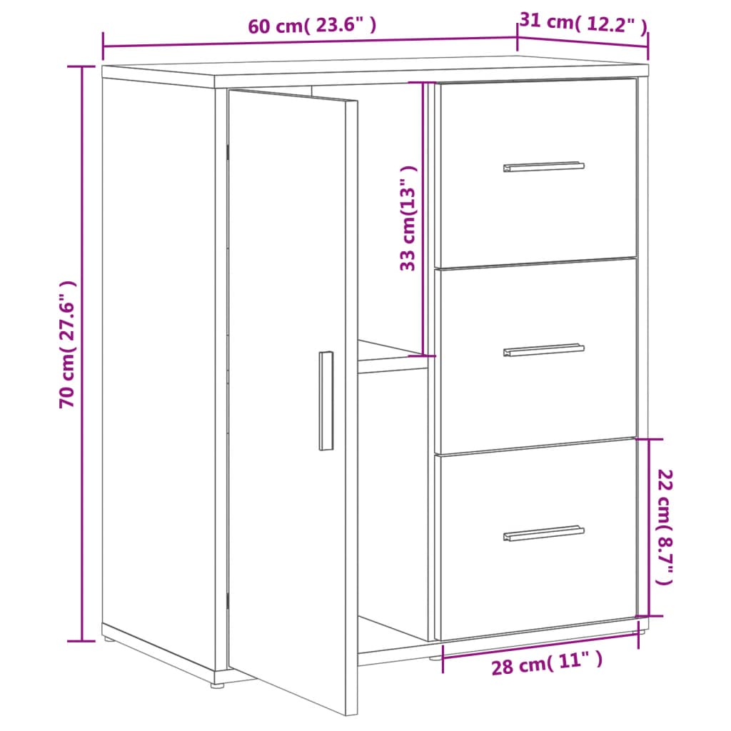 vidaXL Aparador de madera de ingeniería 2 uds negro 60x31x70 cm