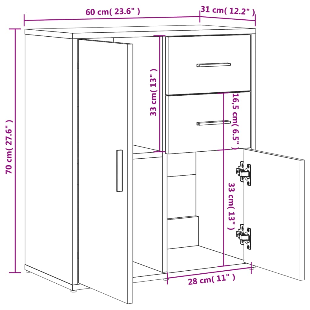 vidaXL Aparador de madera de ingeniería 2 uds blanco 60x31x70 cm