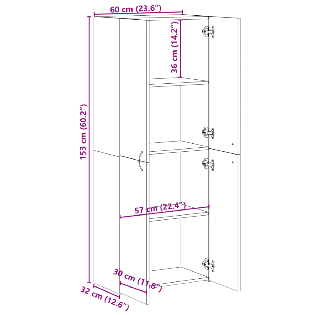 vidaXL Armario archivador madera de ingeniería negro 60x32x153 cm