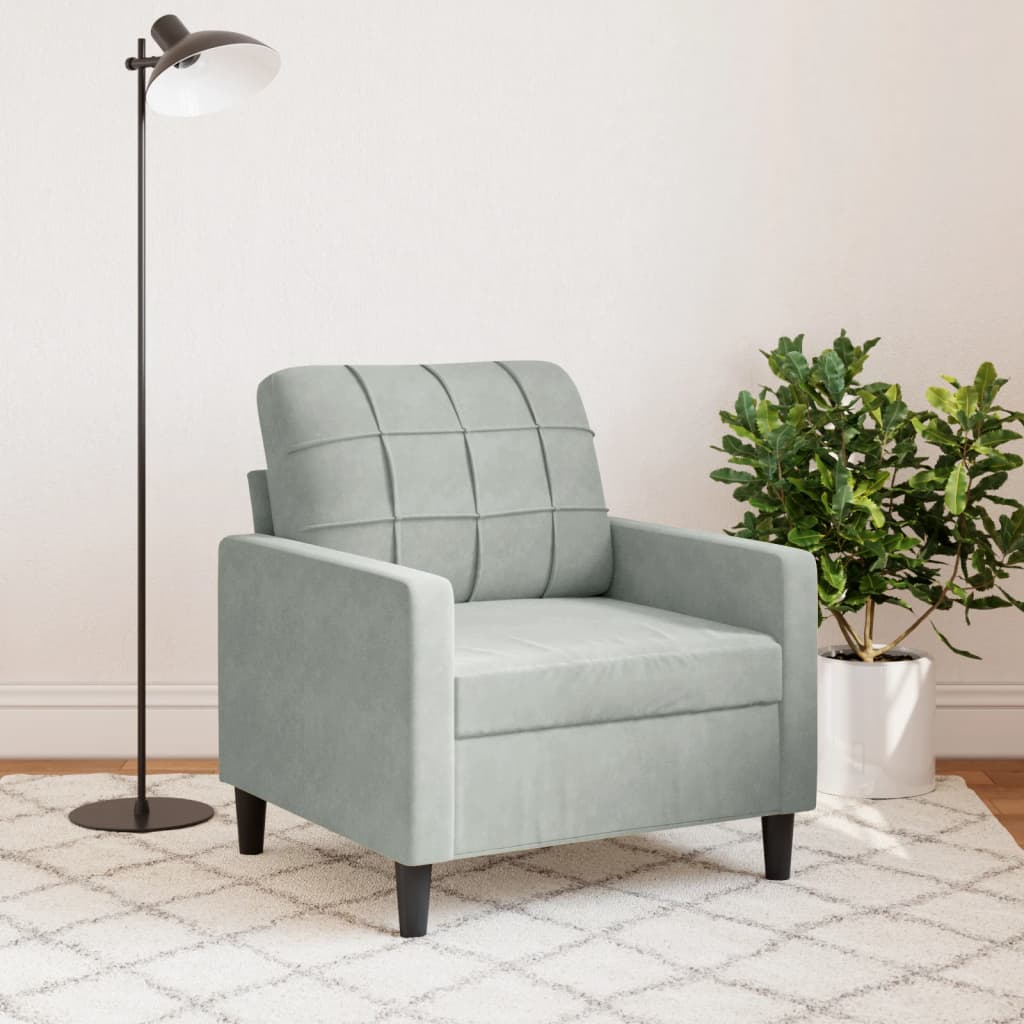 vidaXL Sillón de terciopelo gris claro 60 cm