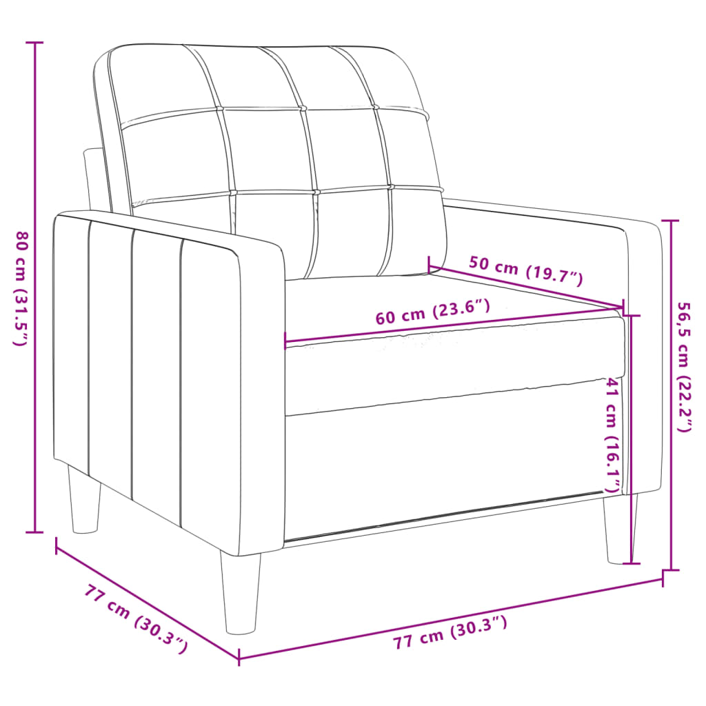 vidaXL Sillón de terciopelo gris claro 60 cm