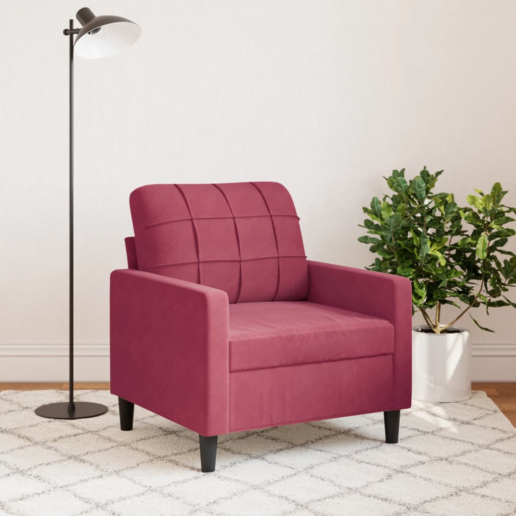 vidaXL Sillón de terciopelo rojo tinto 60 cm