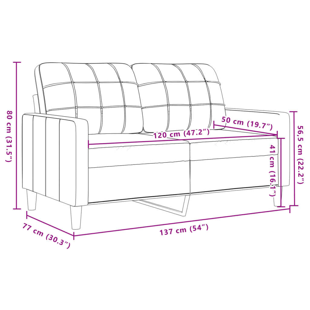 vidaXL Sofá de 2 plazas terciopelo negro 120 cm