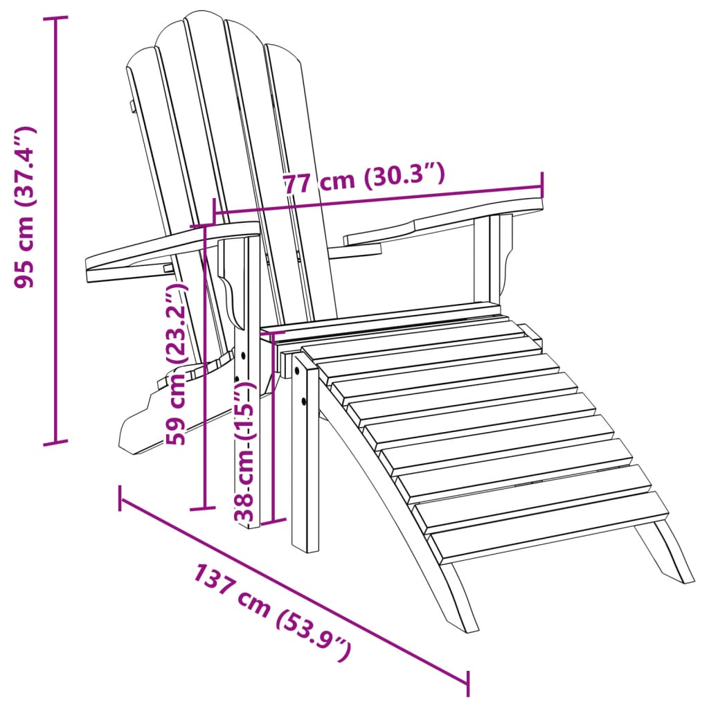 vidaXL Silla de jardín Adirondack con reposapiés madera maciza teca