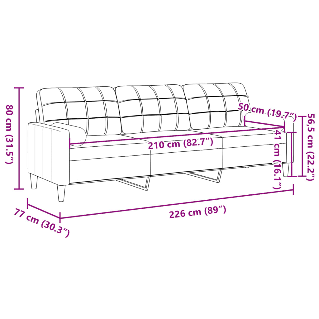 vidaXL Sofá de 3 plazas con cojines tela gris oscuro 210 cm