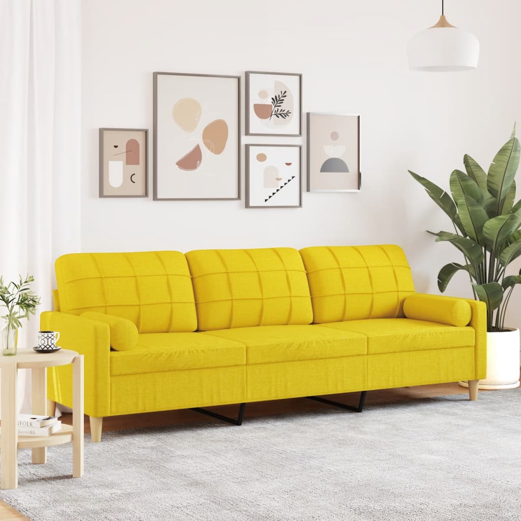 vidaXL Sofá de 3 plazas con cojines tela amarillo claro 210 cm