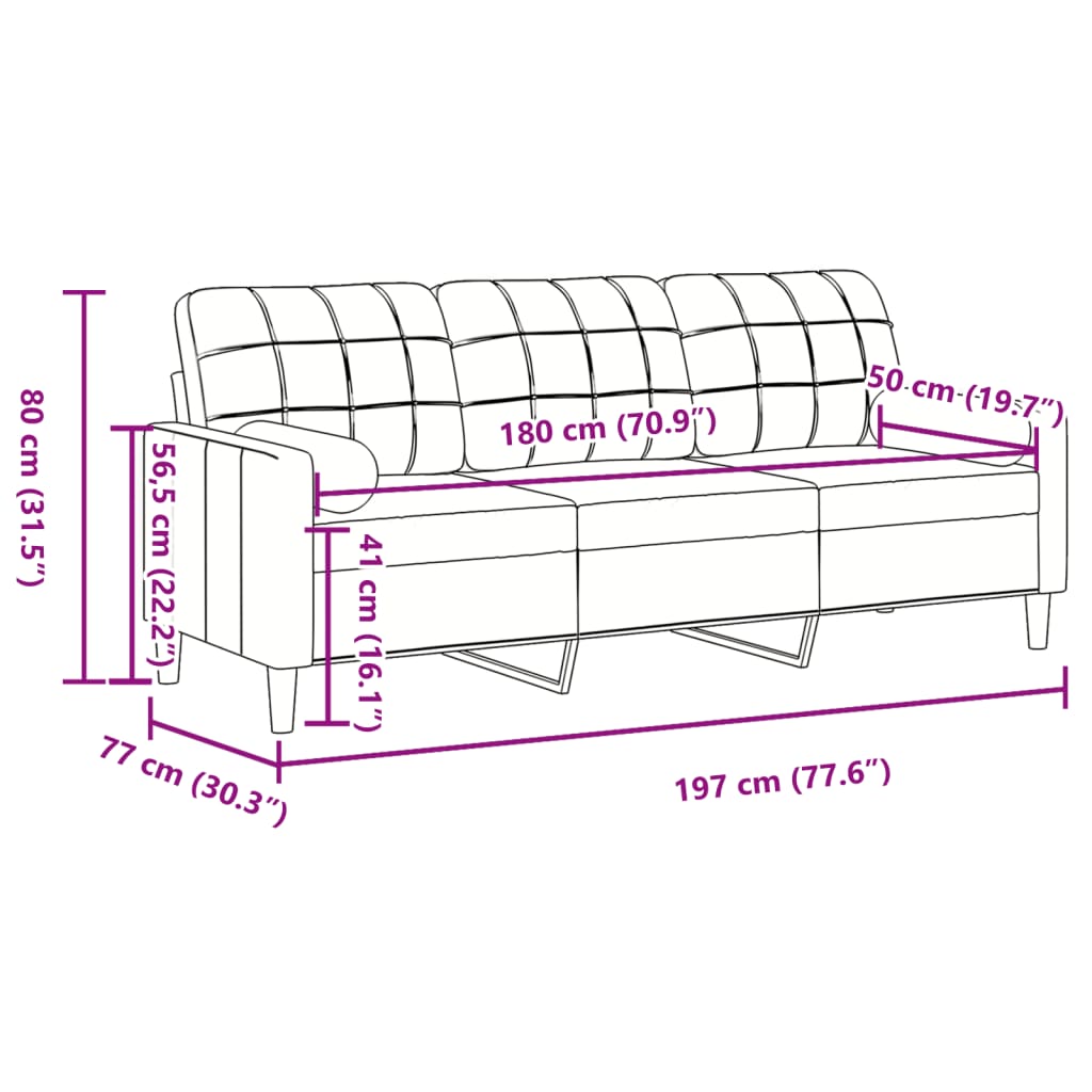 vidaXL Sofá de 3 plazas con cojines terciopelo gris claro 180 cm