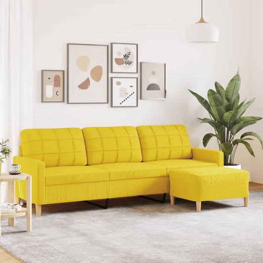 vidaXL Sofá de 3 plazas con taburete de tela amarillo claro 210 cm