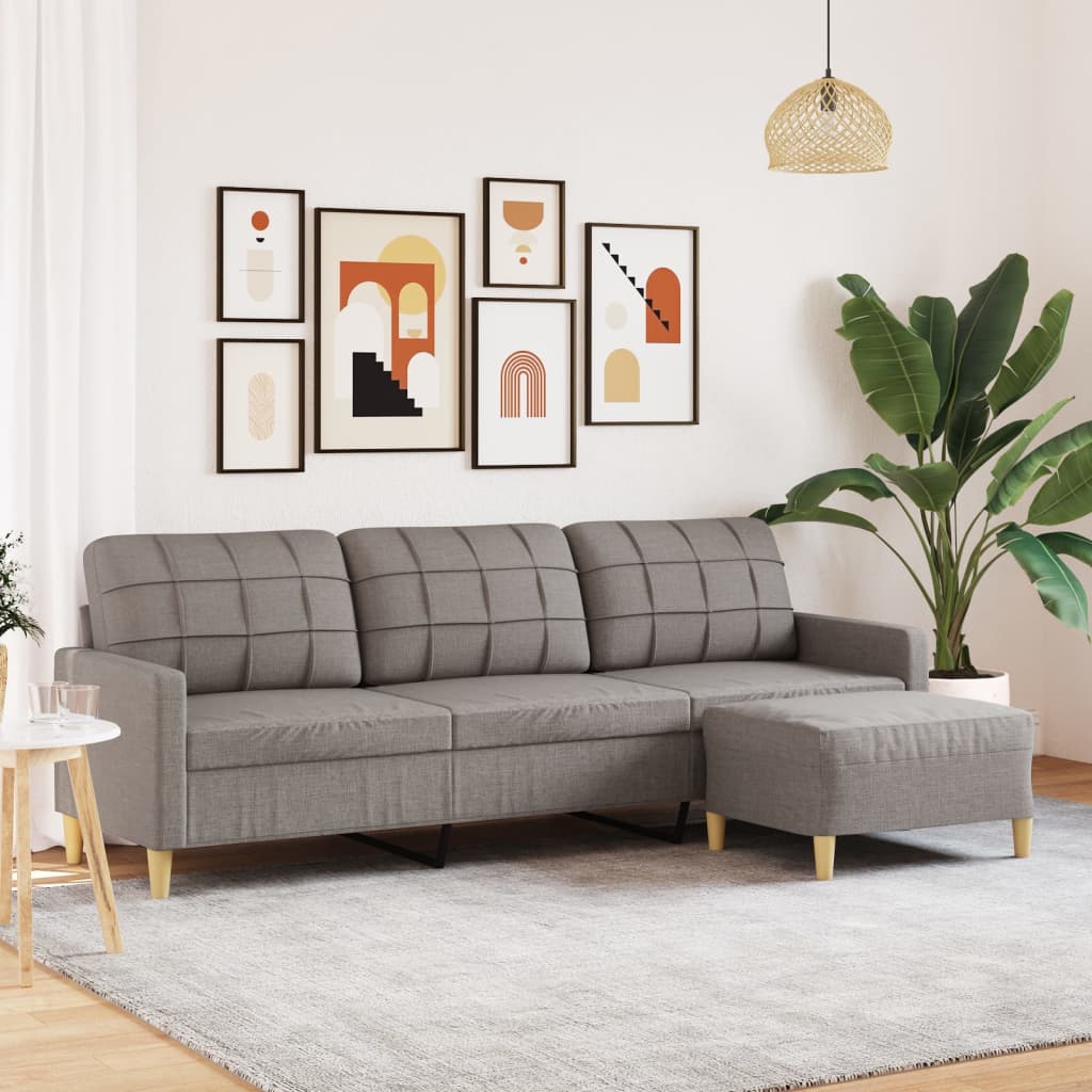 vidaXL Sofá de 3 plazas con taburete de tela gris taupe 210 cm