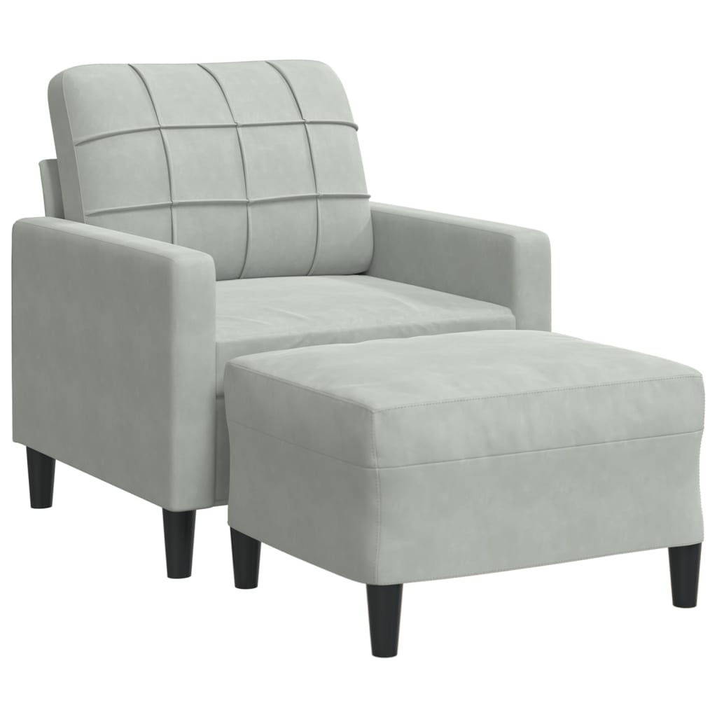 vidaXL Sillón con taburete terciopelo gris claro 60 cm