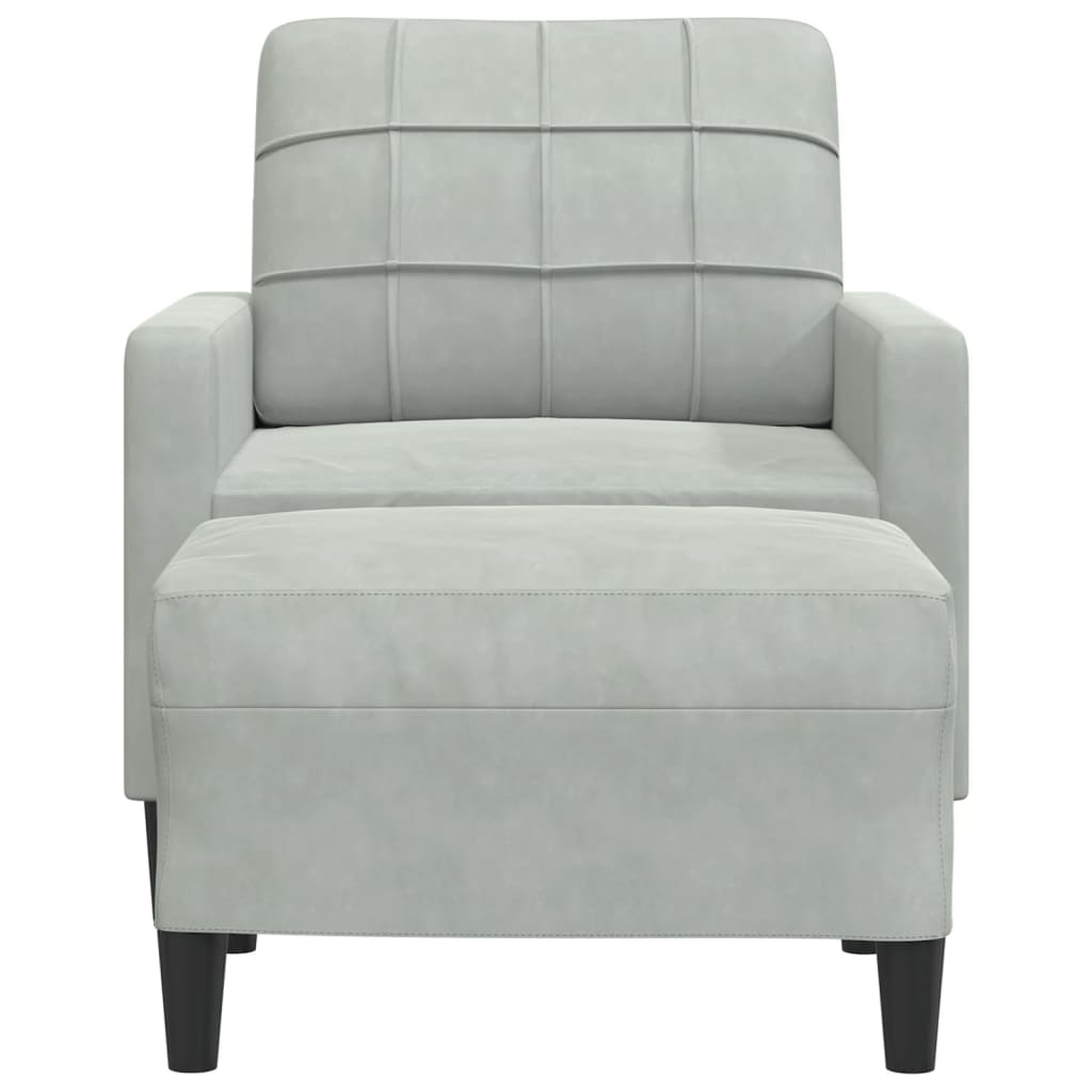 vidaXL Sillón con taburete terciopelo gris claro 60 cm