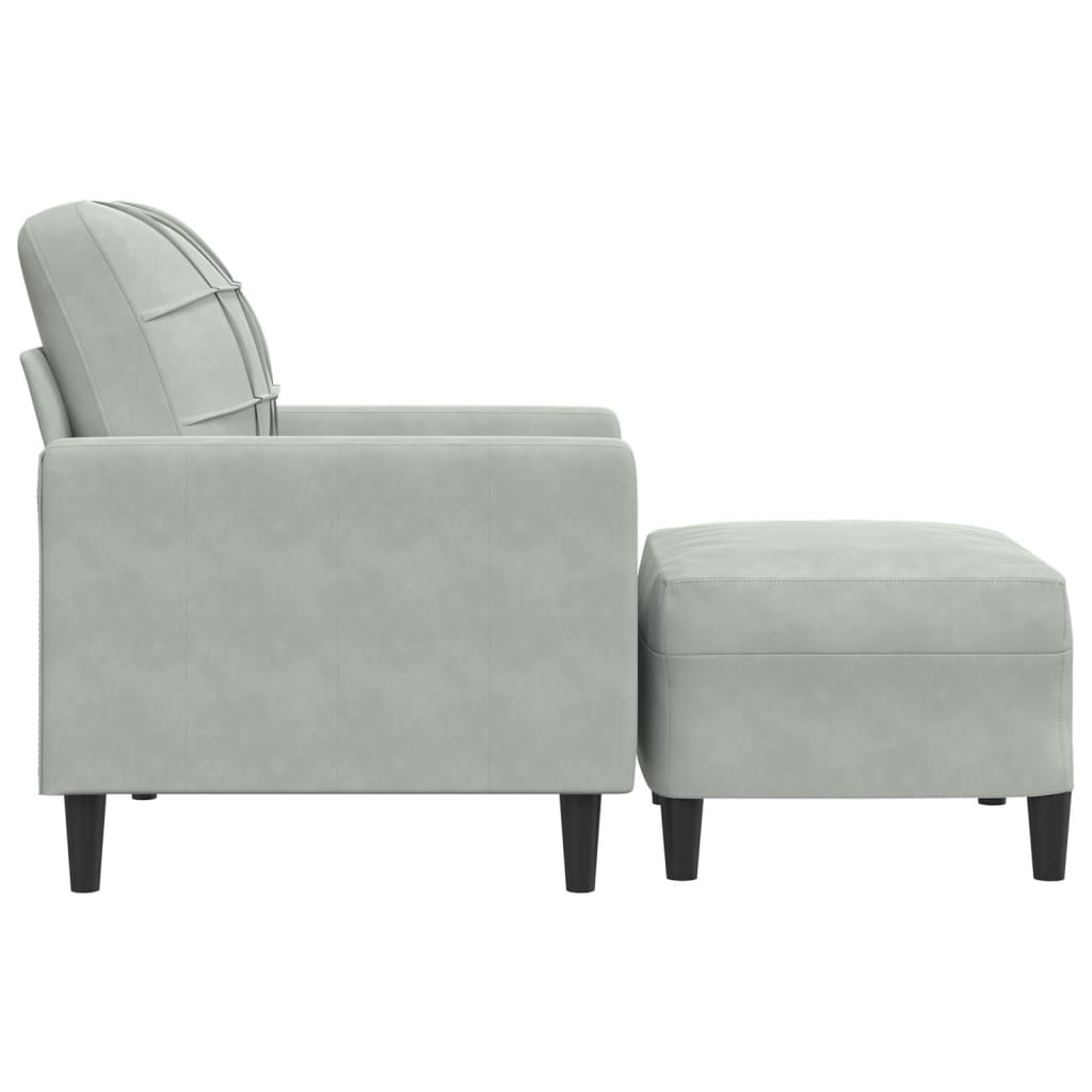 vidaXL Sillón con taburete terciopelo gris claro 60 cm