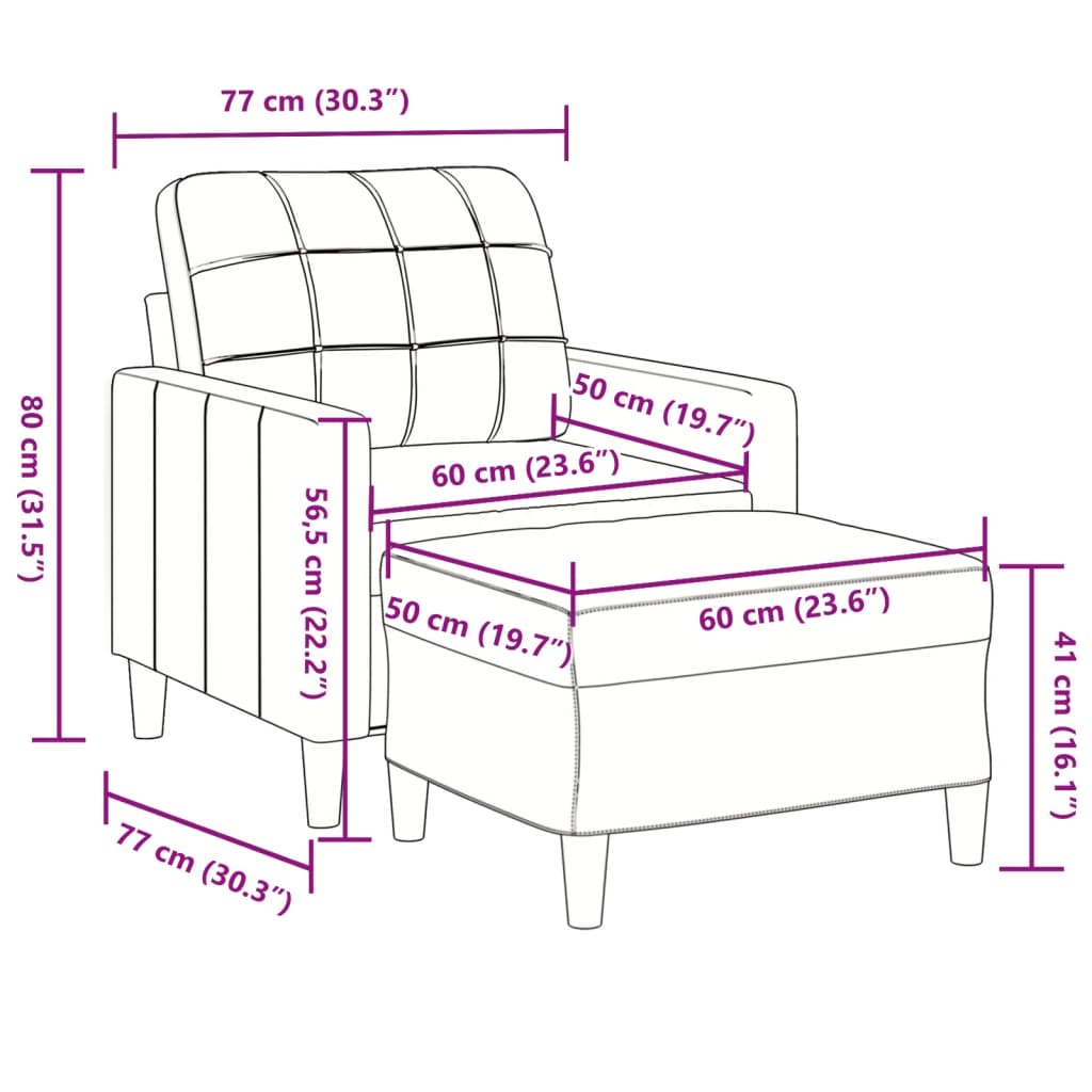 vidaXL Sillón con taburete terciopelo gris claro 60 cm