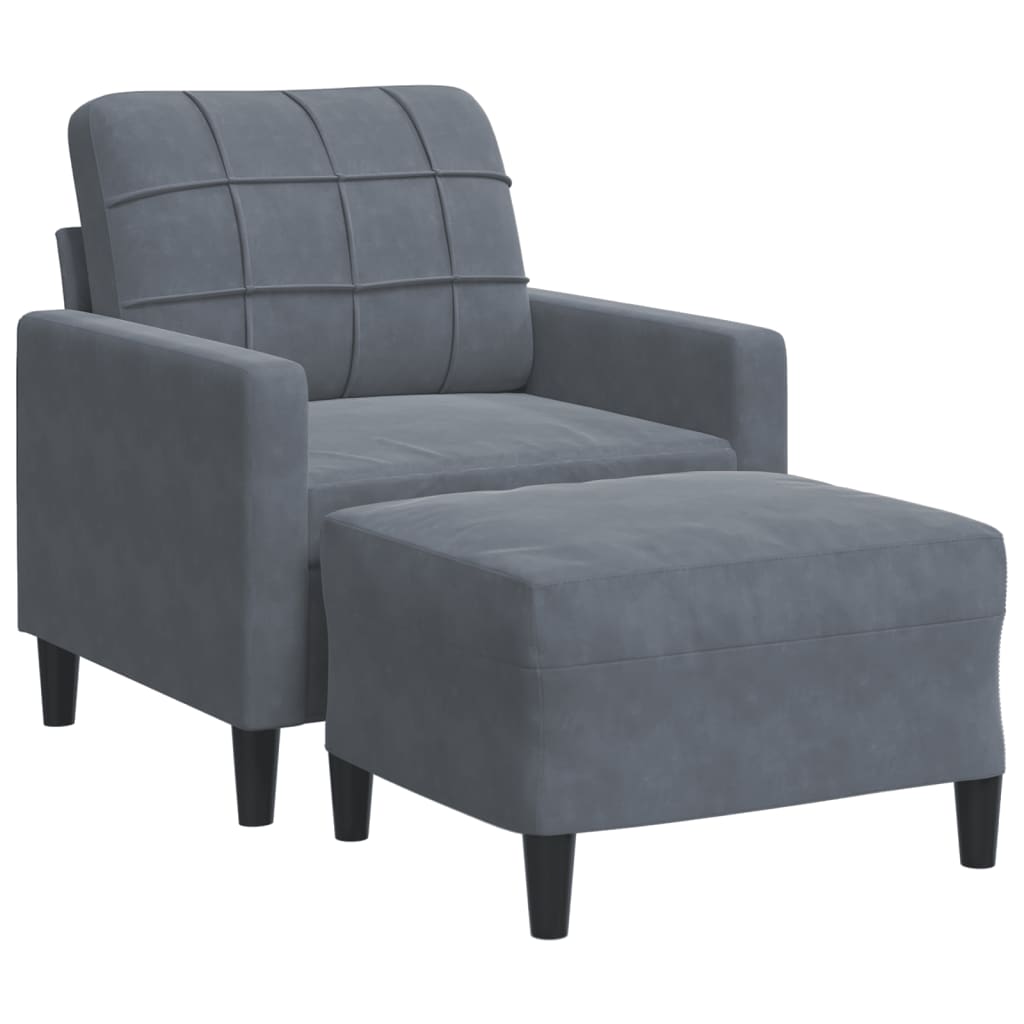 vidaXL Sillón con taburete terciopelo gris oscuro 60 cm