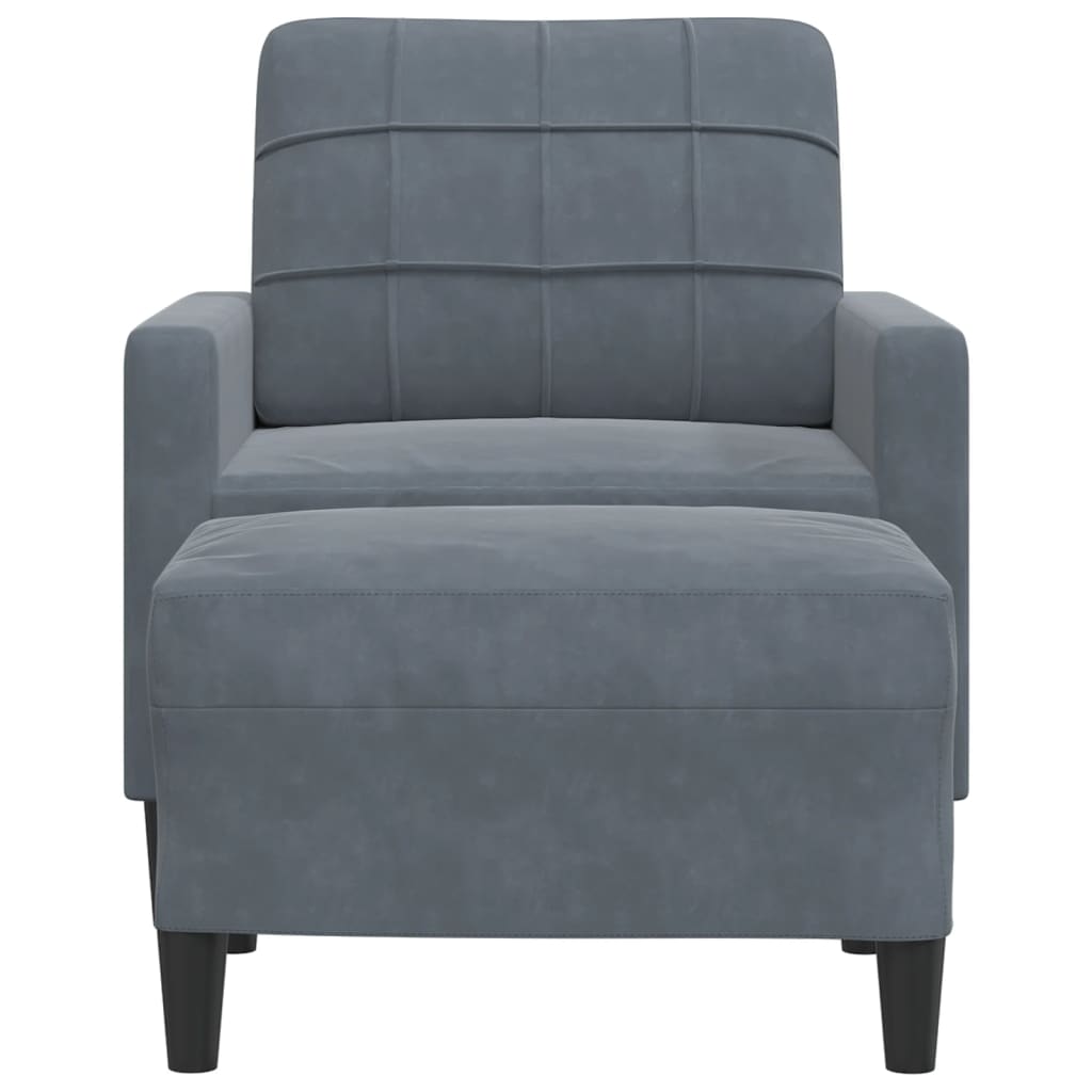 vidaXL Sillón con taburete terciopelo gris oscuro 60 cm