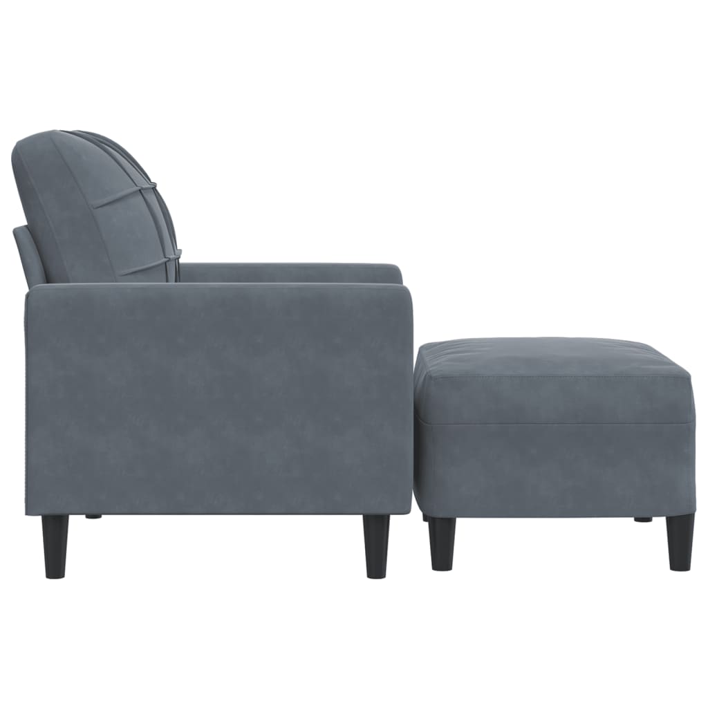 vidaXL Sillón con taburete terciopelo gris oscuro 60 cm