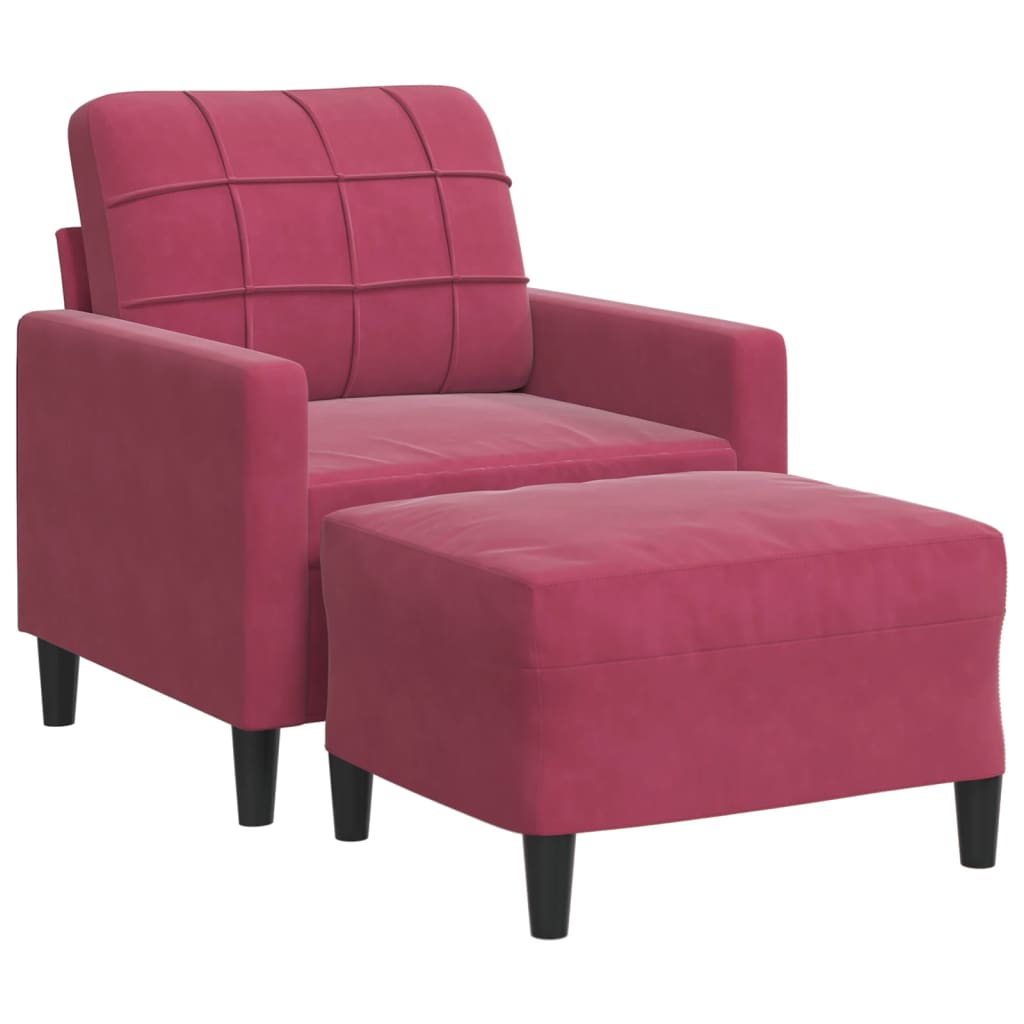 vidaXL Sillón con taburete terciopelo rojo tinto 60 cm