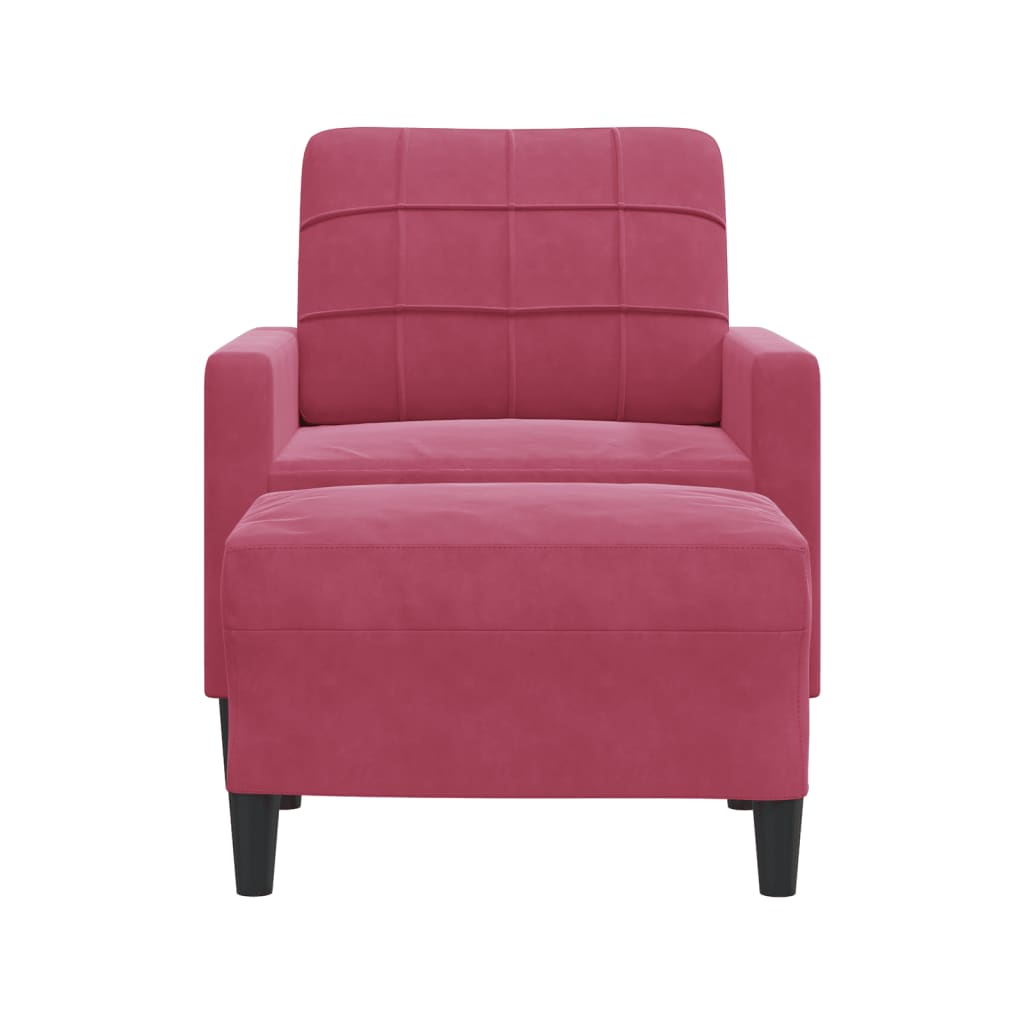 vidaXL Sillón con taburete terciopelo rojo tinto 60 cm