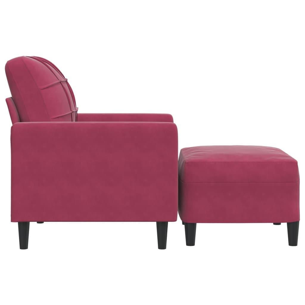 vidaXL Sillón con taburete terciopelo rojo tinto 60 cm