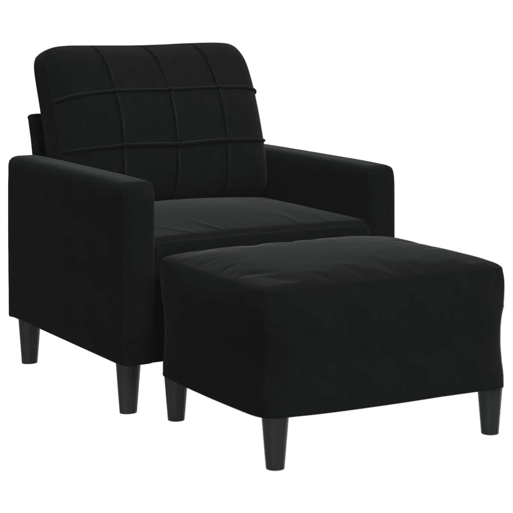 vidaXL Sillón con taburete terciopelo negro 60 cm