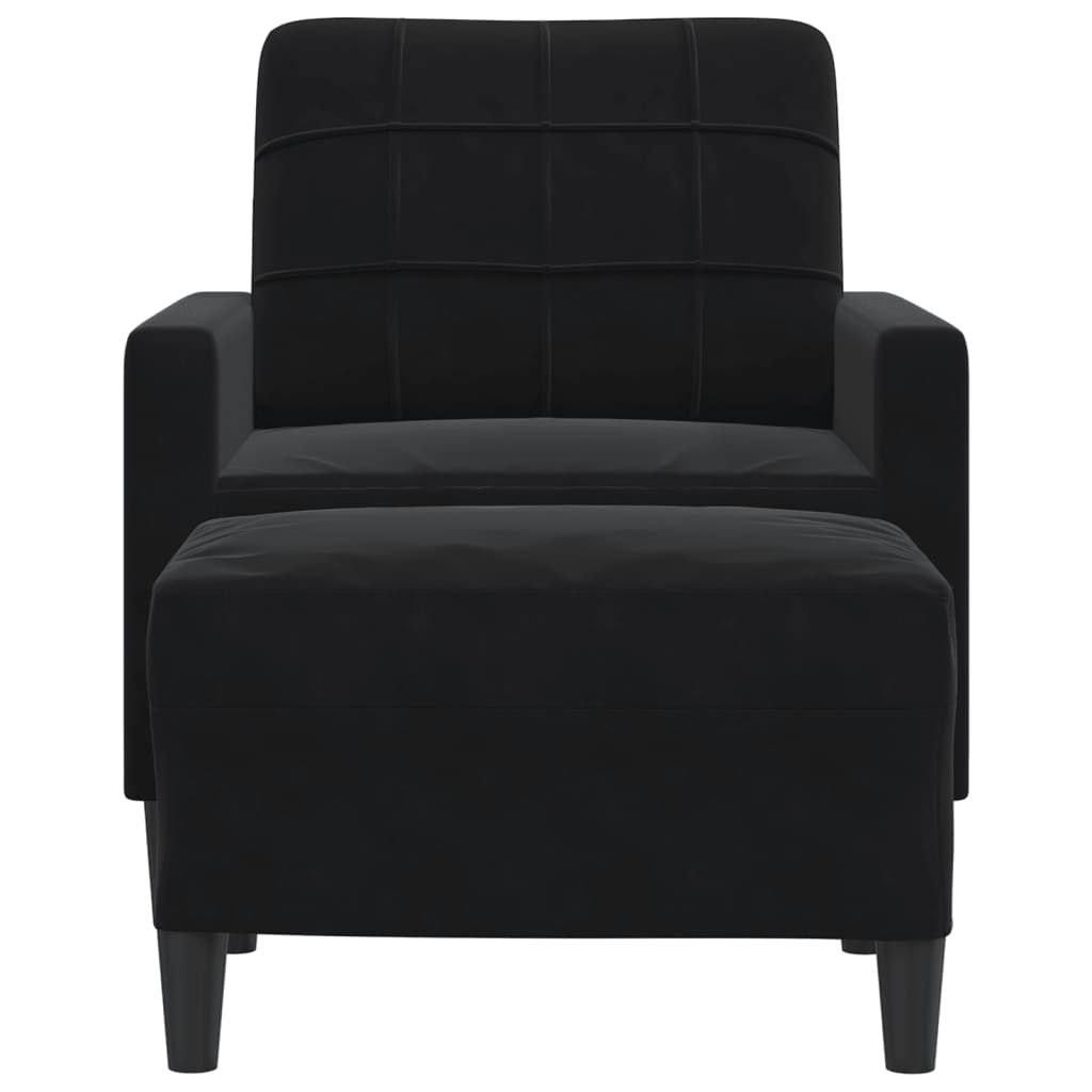 vidaXL Sillón con taburete terciopelo negro 60 cm