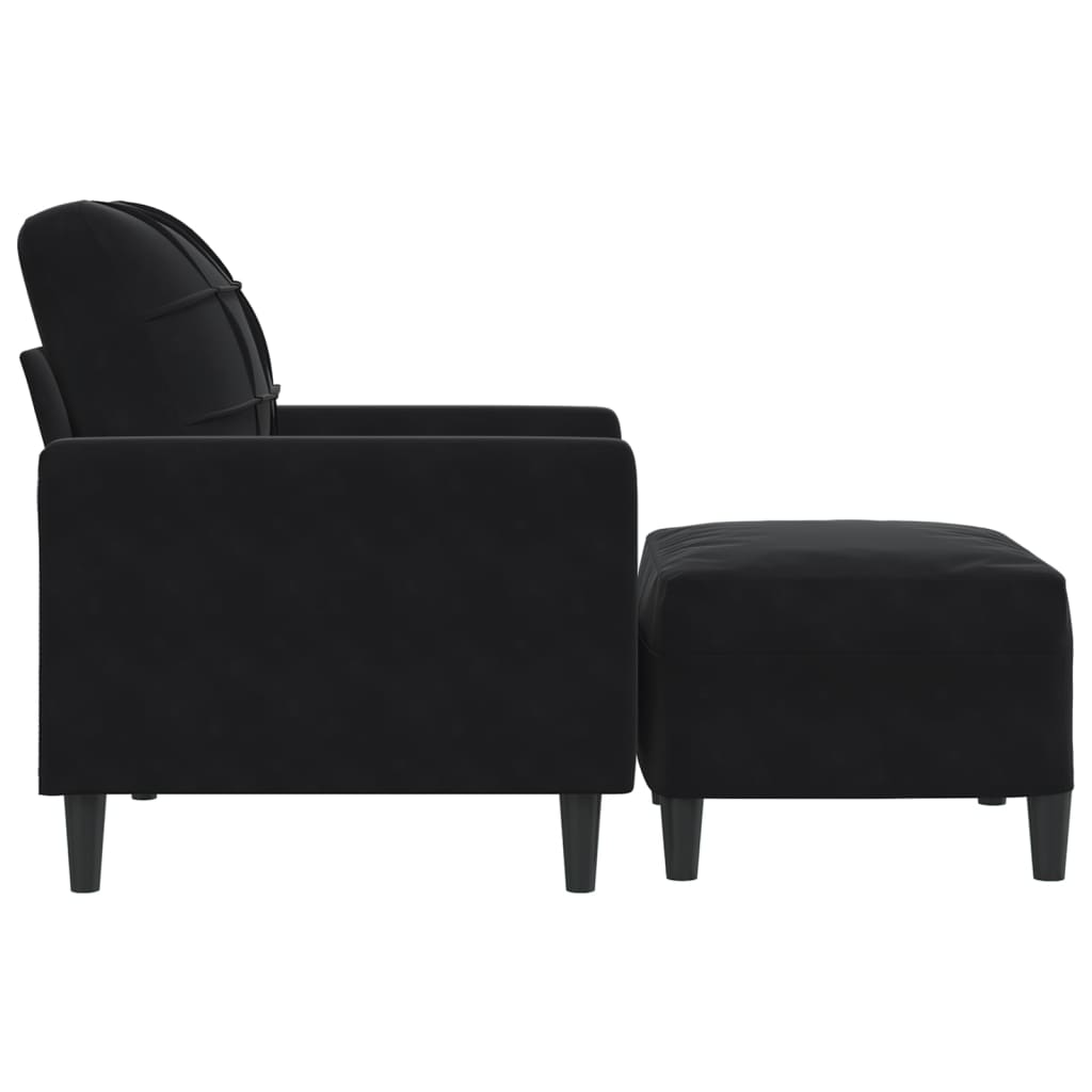 vidaXL Sillón con taburete terciopelo negro 60 cm