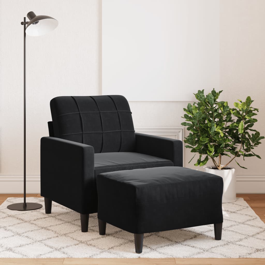 vidaXL Sillón con taburete terciopelo negro 60 cm