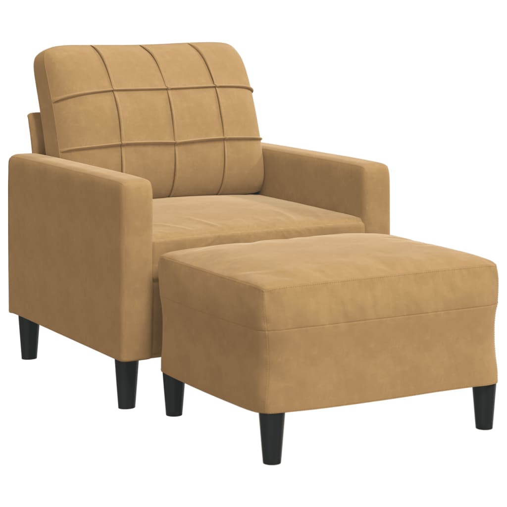 vidaXL Sillón con taburete terciopelo marrón 60 cm