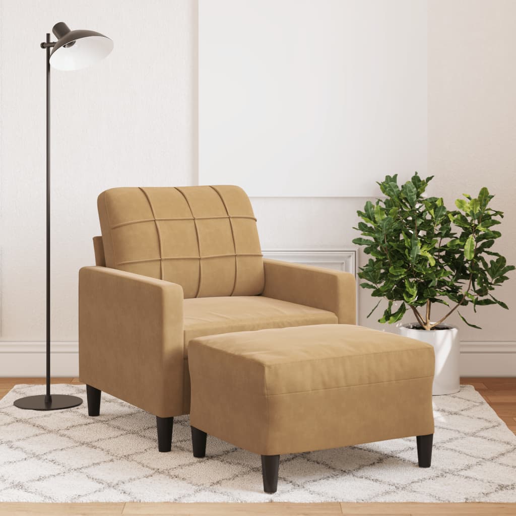 vidaXL Sillón con taburete terciopelo marrón 60 cm