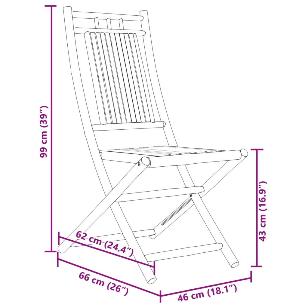 vidaXL Sillas de jardín plegables 4 unidades bambú 46x66x99 cm