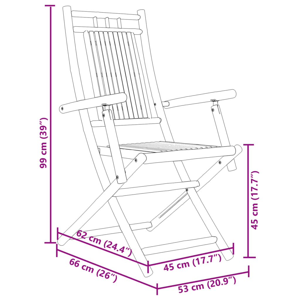 vidaXL Sillas de jardín plegables 4 unidades bambú 53x66x99 cm