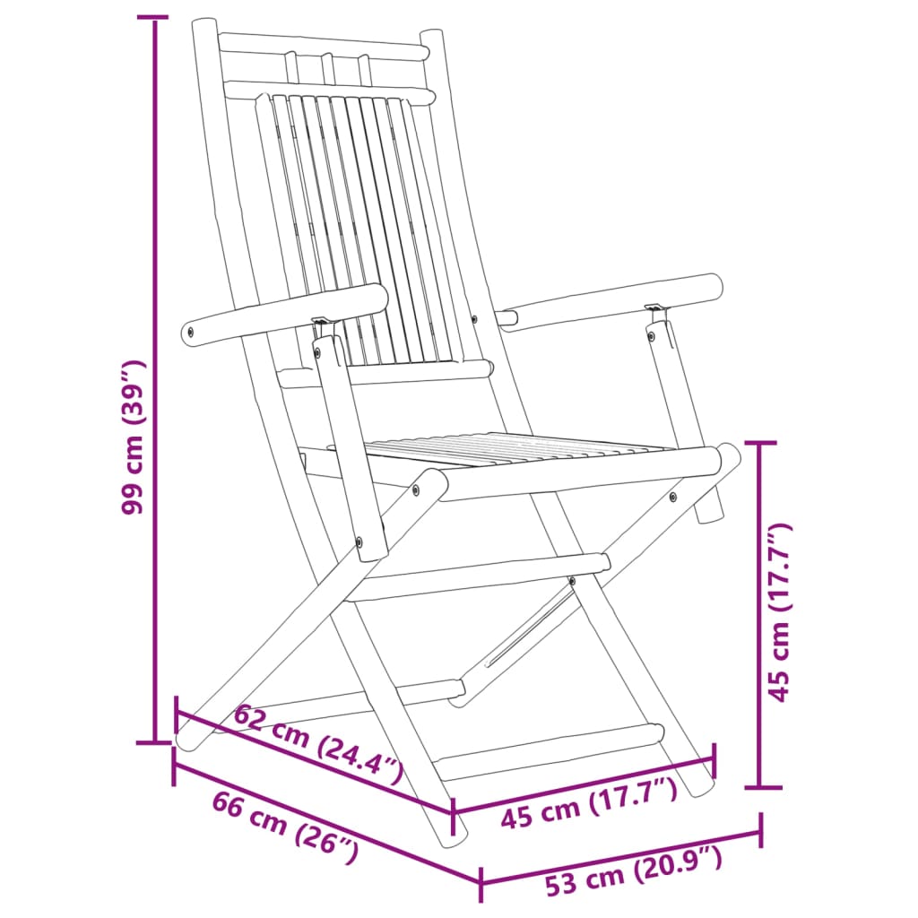 vidaXL Sillas de jardín plegables 8 unidades bambú 53x66x99 cm