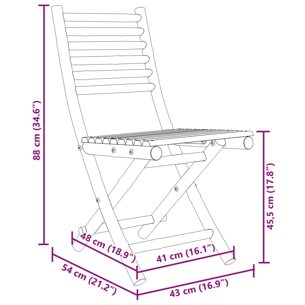 vidaXL Sillas de jardín plegables 4 unidades bambú 43x54x88 cm