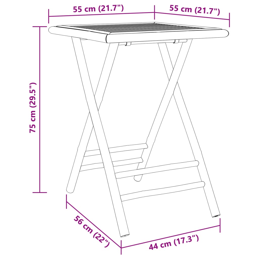 vidaXL Juego de mesa y sillas de jardín 3 piezas bambú