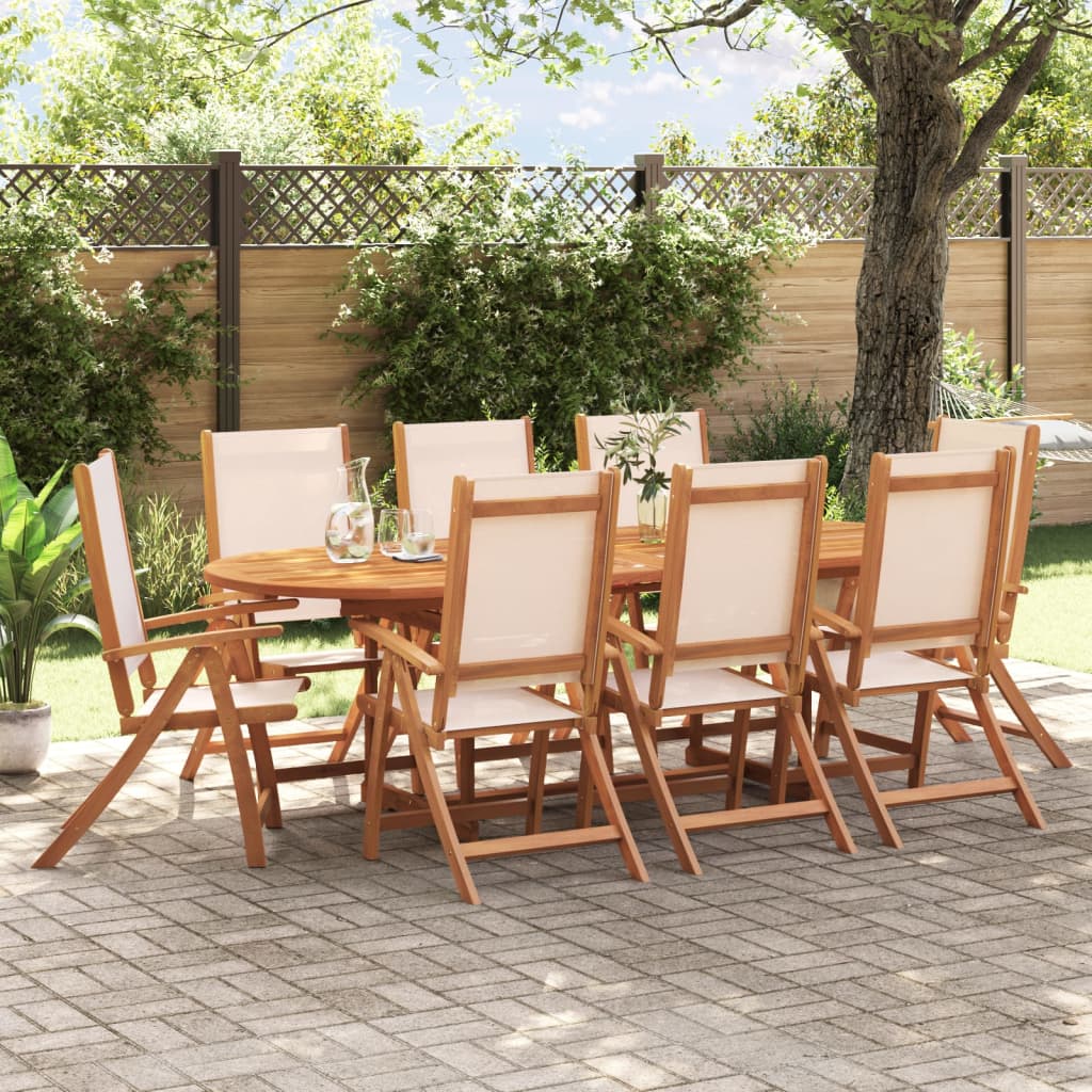 vidaXL Sillas de jardín plegables 8 uds madera maciza acacia textileno