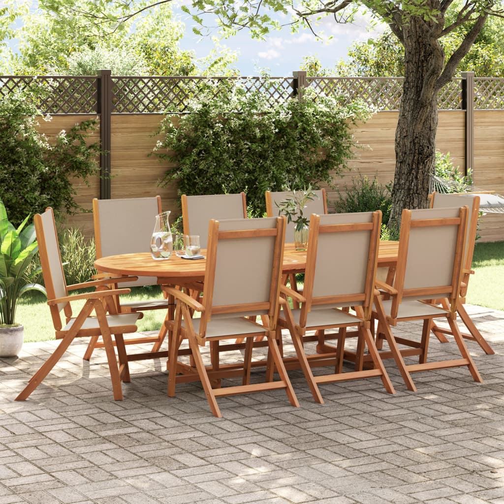 vidaXL Sillas de jardín plegables 8 uds madera maciza acacia textileno