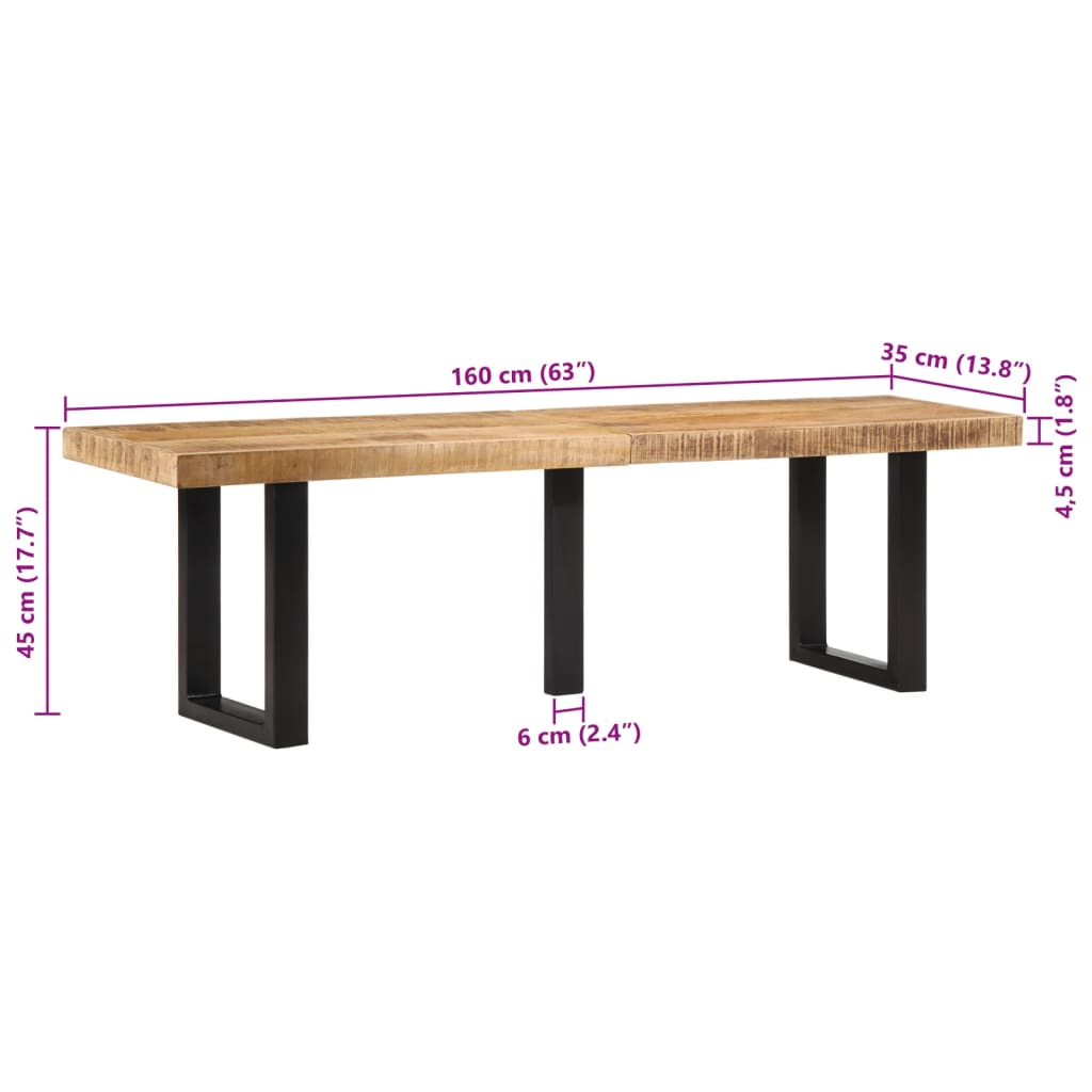 vidaXL Banco de madera maciza de mango rugosa y acero 160 cm