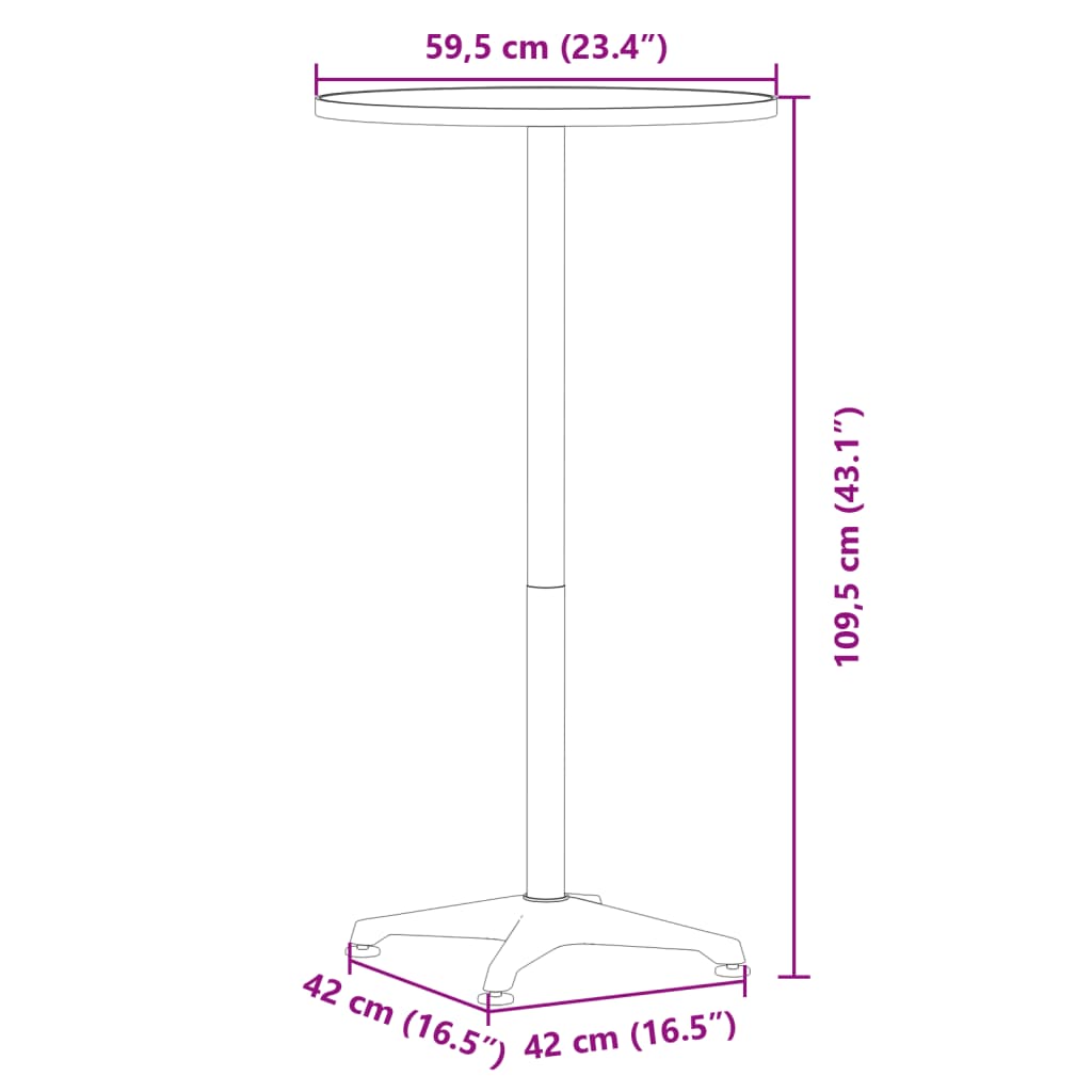 vidaXL Mesa bar exterior altura ajustable aluminio Ø59,5x70/109,5 cm