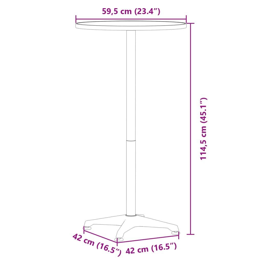 vidaXL Mesa bar exterior altura ajustable aluminio Ø59,5x70/114,5 cm