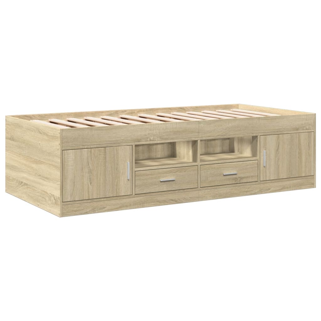vidaXL Tumbona con cajones madera ingeniería roble Sonoma 100x200 cm