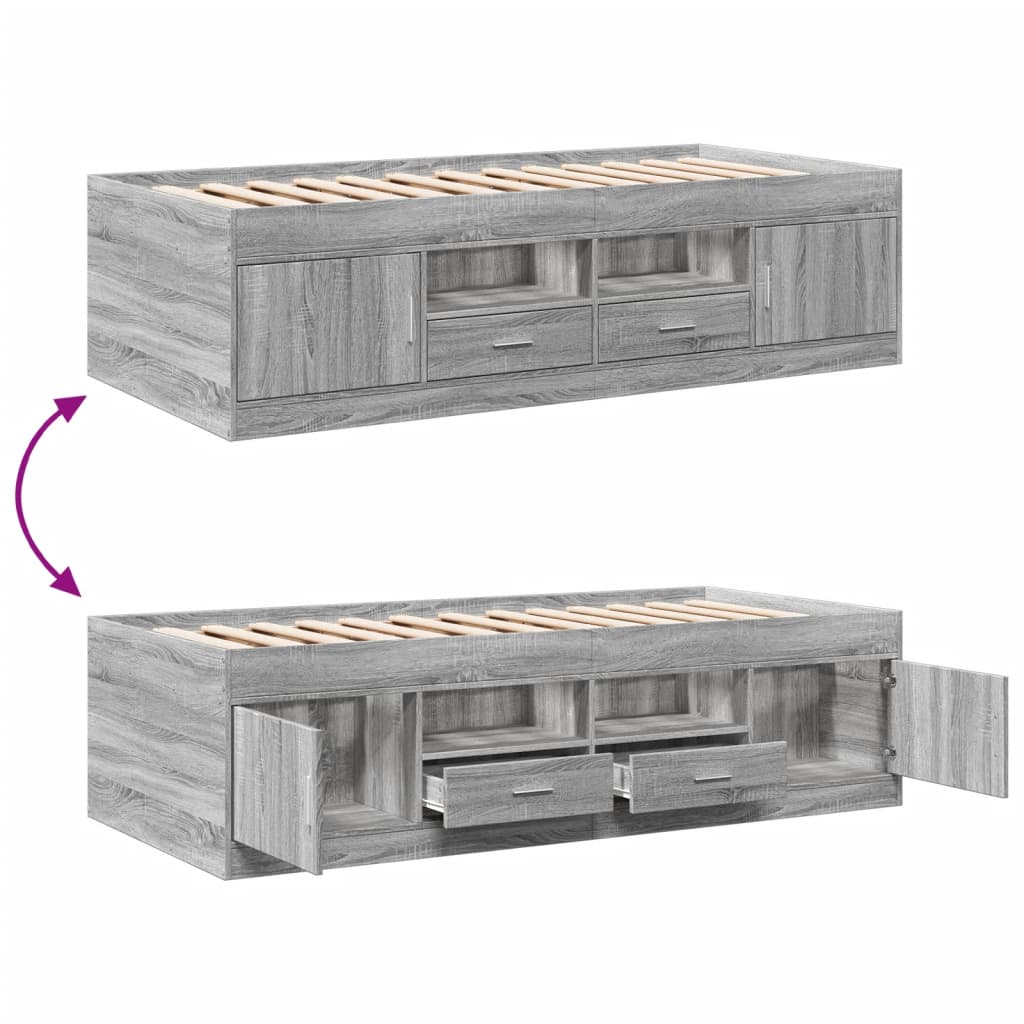 vidaXL Tumbona con cajones madera ingeniería gris Sonoma 100x200 cm
