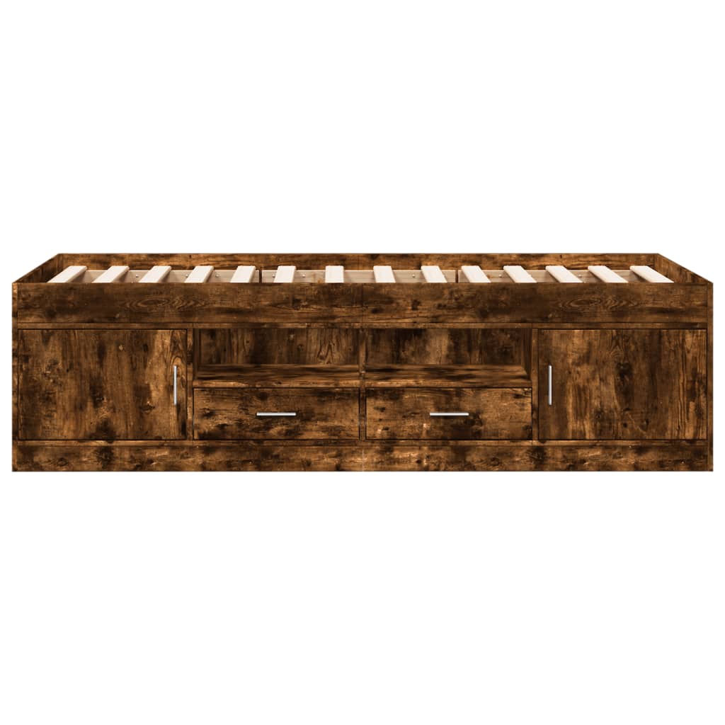 vidaXL Tumbona con cajones madera ingeniería roble ahumado 90x200 cm