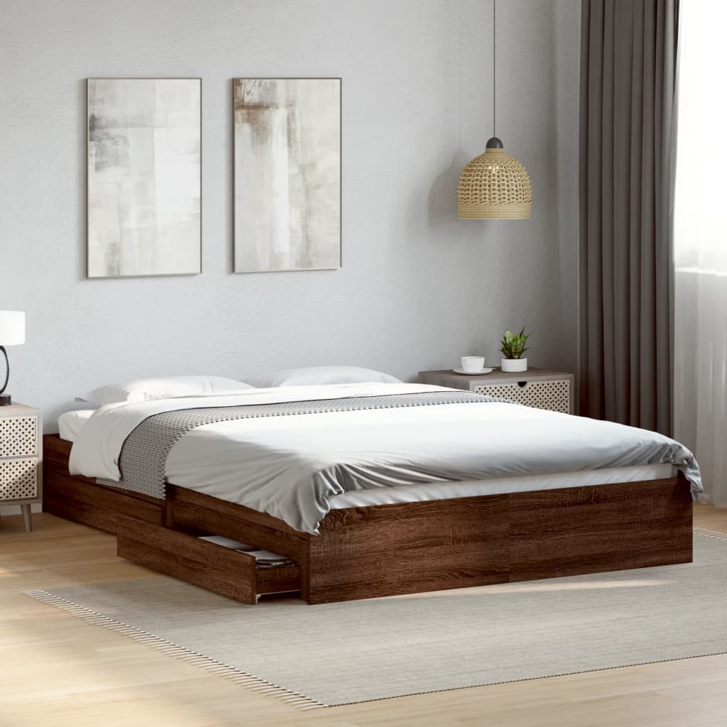 vidaXL Cama con cajones madera ingeniería marrón roble 160x200 cm