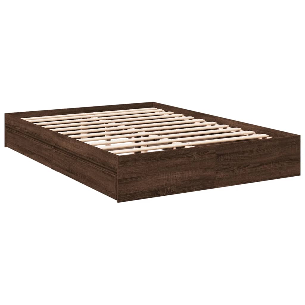 vidaXL Cama con cajones madera ingeniería marrón roble 160x200 cm